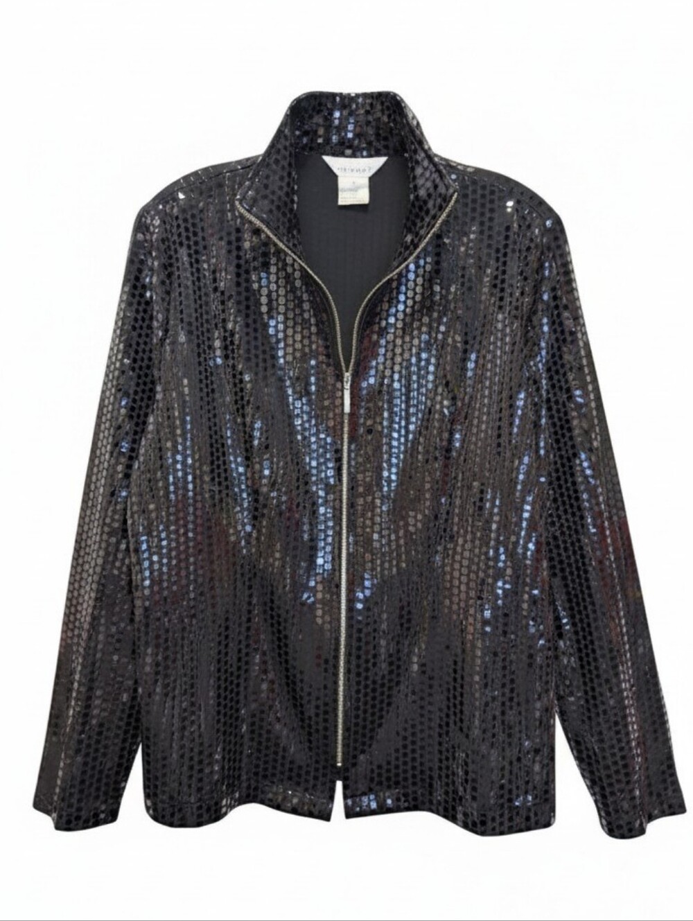 Vintage Misook Black Mirror Tile Zip Jacket Disco Glam Korea S